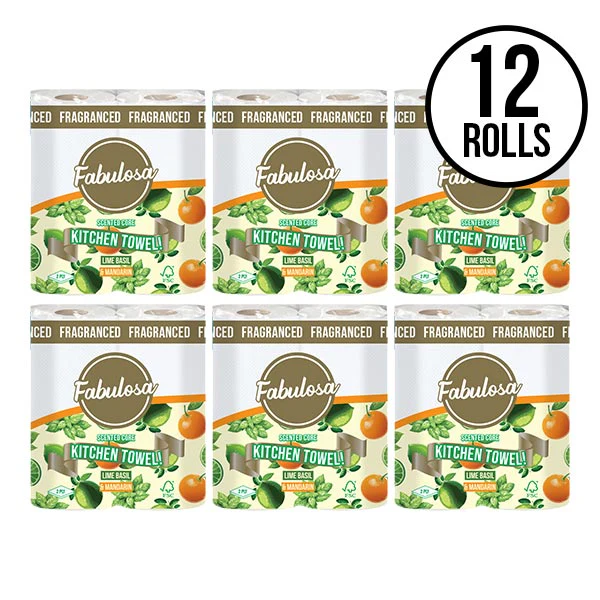 Fabulosa Scented Core Kitchen Roll Towel Lime Basil & Mandarin Fragranced 12 Pack Roll Bundle